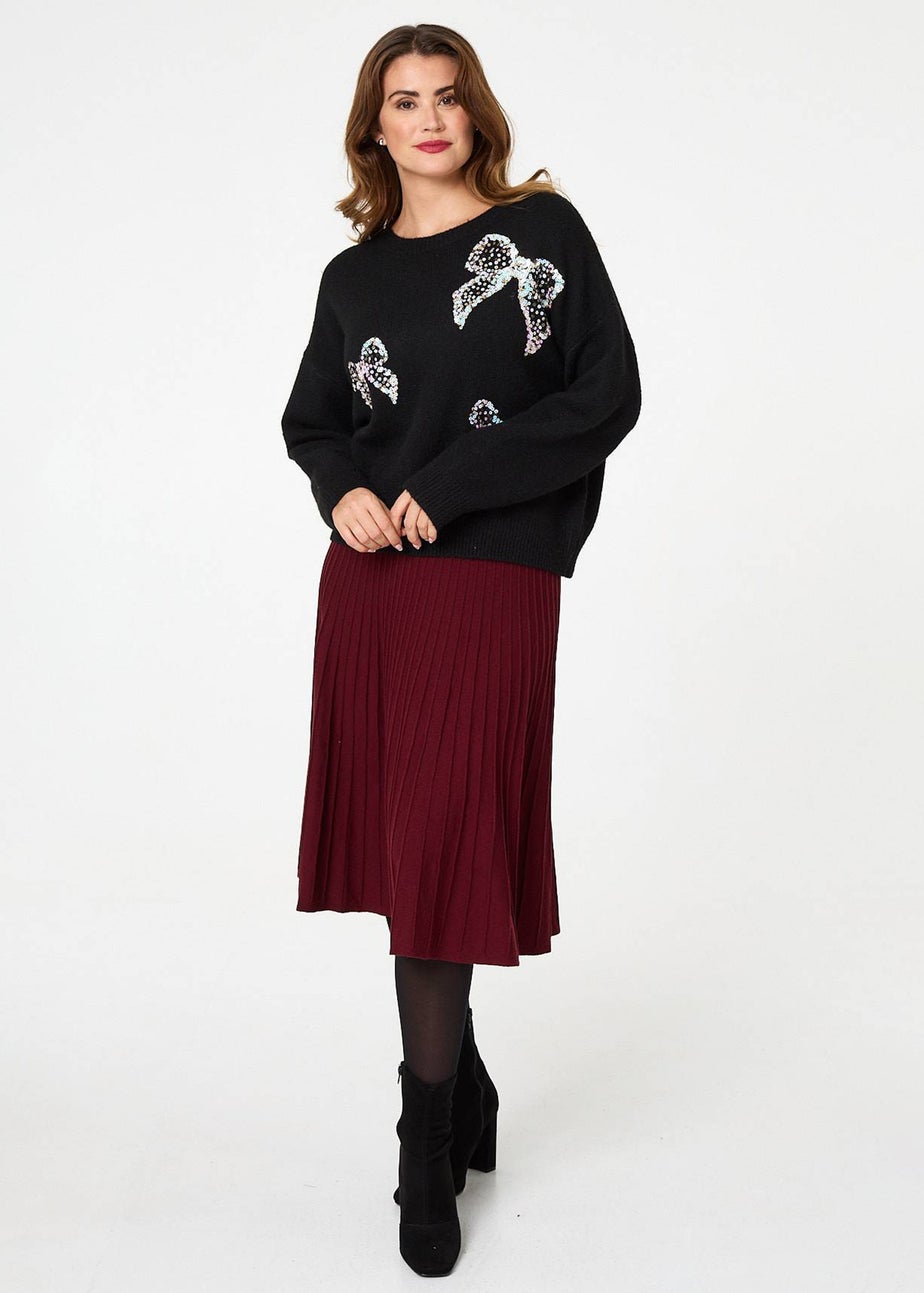 Izabel London Black Sequin Bow Detail Drop Shoulder Jumper