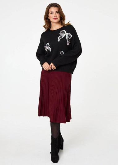 Izabel London Black Sequin Bow Detail Drop Shoulder Jumper