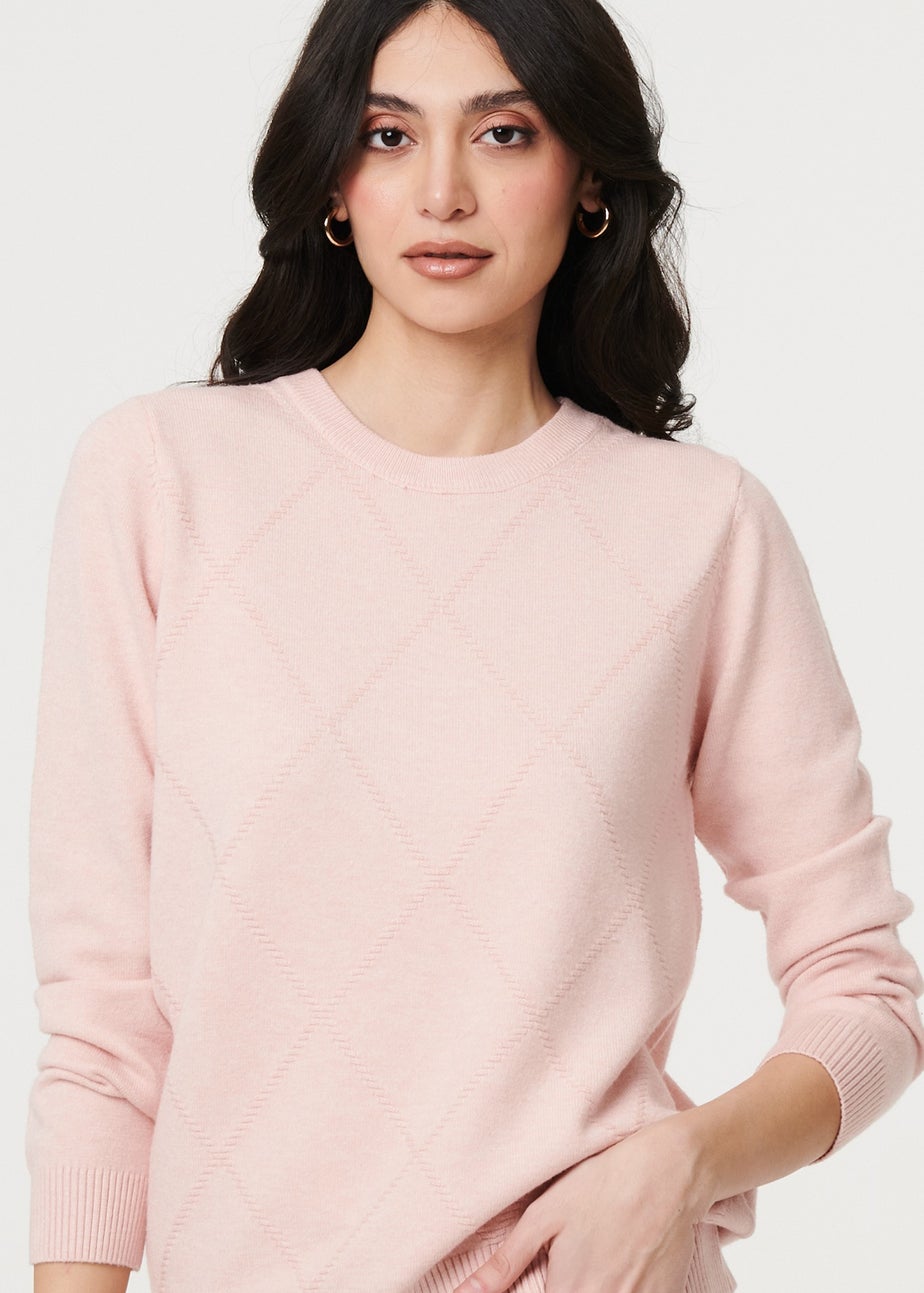 Izabel London Pink Slim Fit Textured Knit Jumper