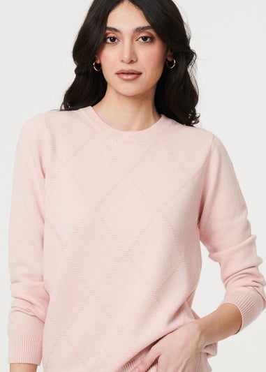 Izabel London Pink Slim Fit Textured Knit Jumper