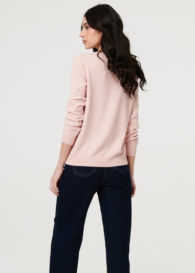 Izabel London Pink Slim Fit Textured Knit Jumper