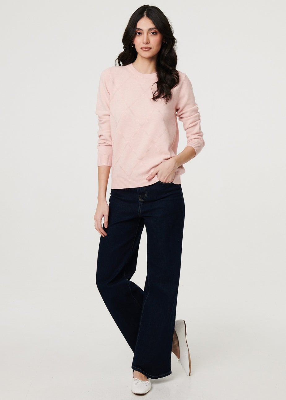 Izabel London Pink Slim Fit Textured Knit Jumper