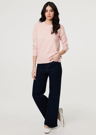 Izabel London Pink Slim Fit Textured Knit Jumper