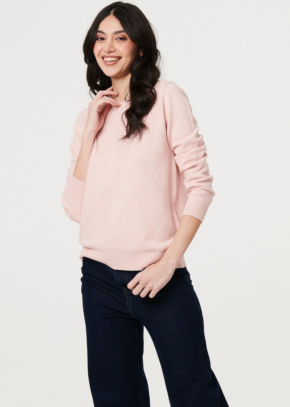 Izabel London Pink Slim Fit Textured Knit Jumper