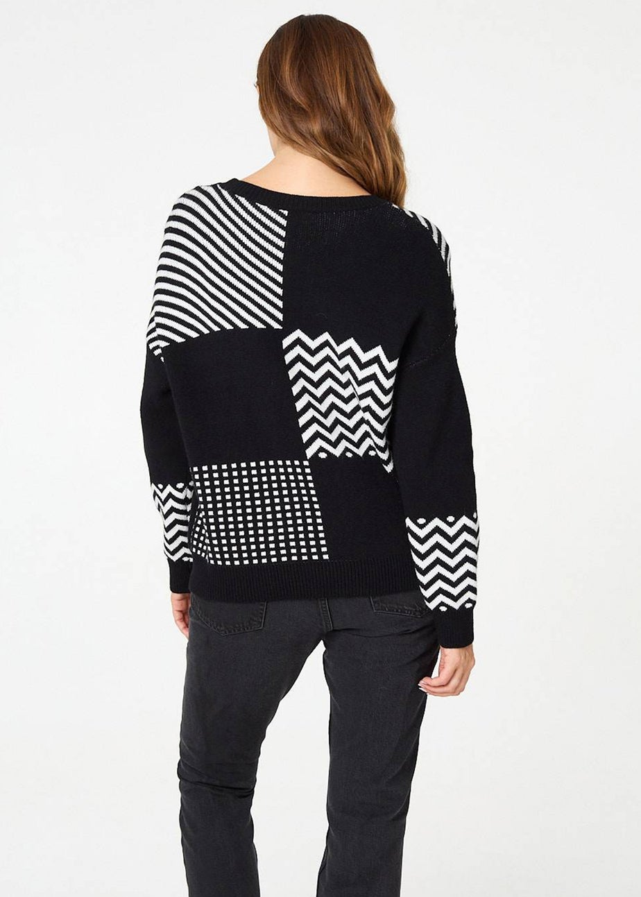 Izabel London Black Geo Print Drop Shoulder Relaxed Jumper