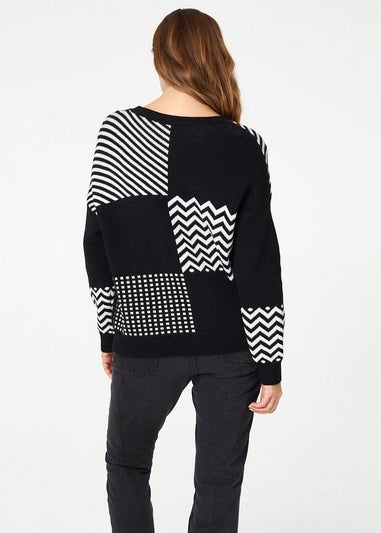 Izabel London Black Geo Print Drop Shoulder Relaxed Jumper