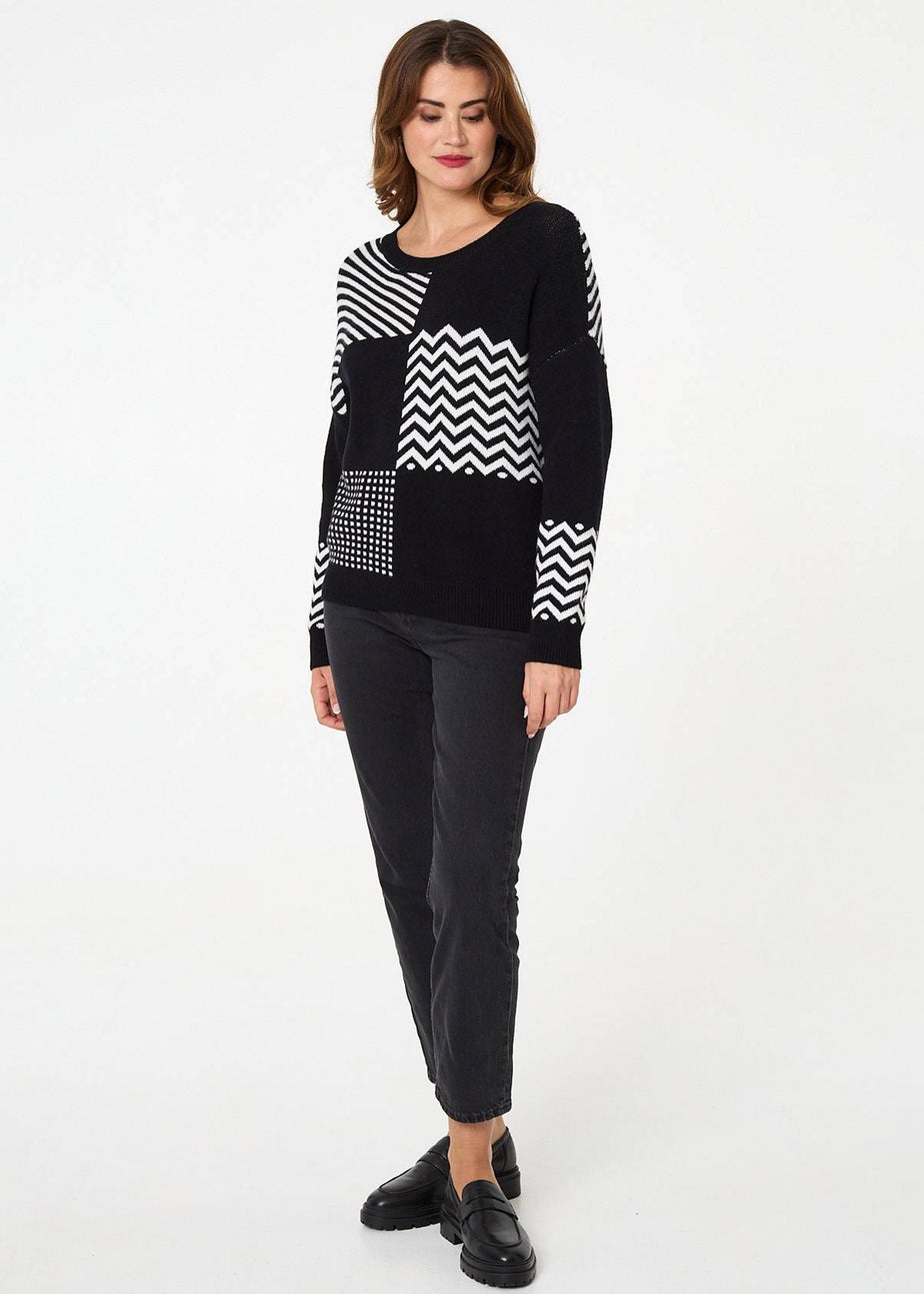 Izabel London Black Geo Print Drop Shoulder Relaxed Jumper