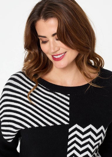 Izabel London Black Geo Print Drop Shoulder Relaxed Jumper