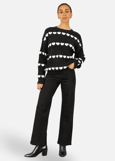 Yumi Black Knitted Jumped With Heart Stripes