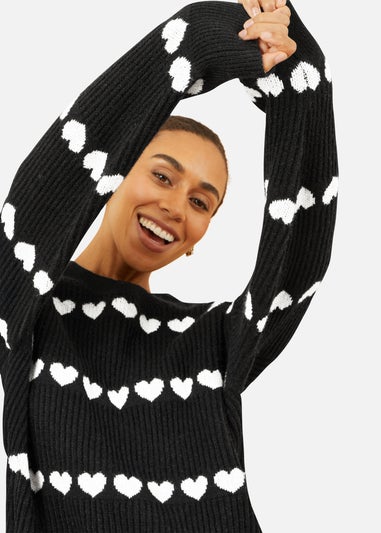 Yumi Black Knitted Jumped With Heart Stripes