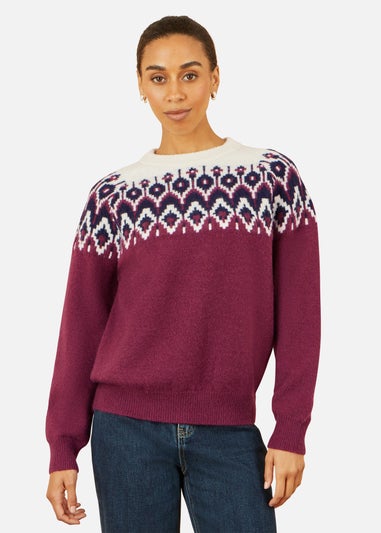 Yumi Burgundy Fair isle Relaxed Fit Knitted Jumper