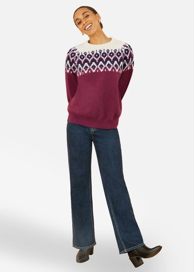 Yumi Burgundy Fair isle Relaxed Fit Knitted Jumper