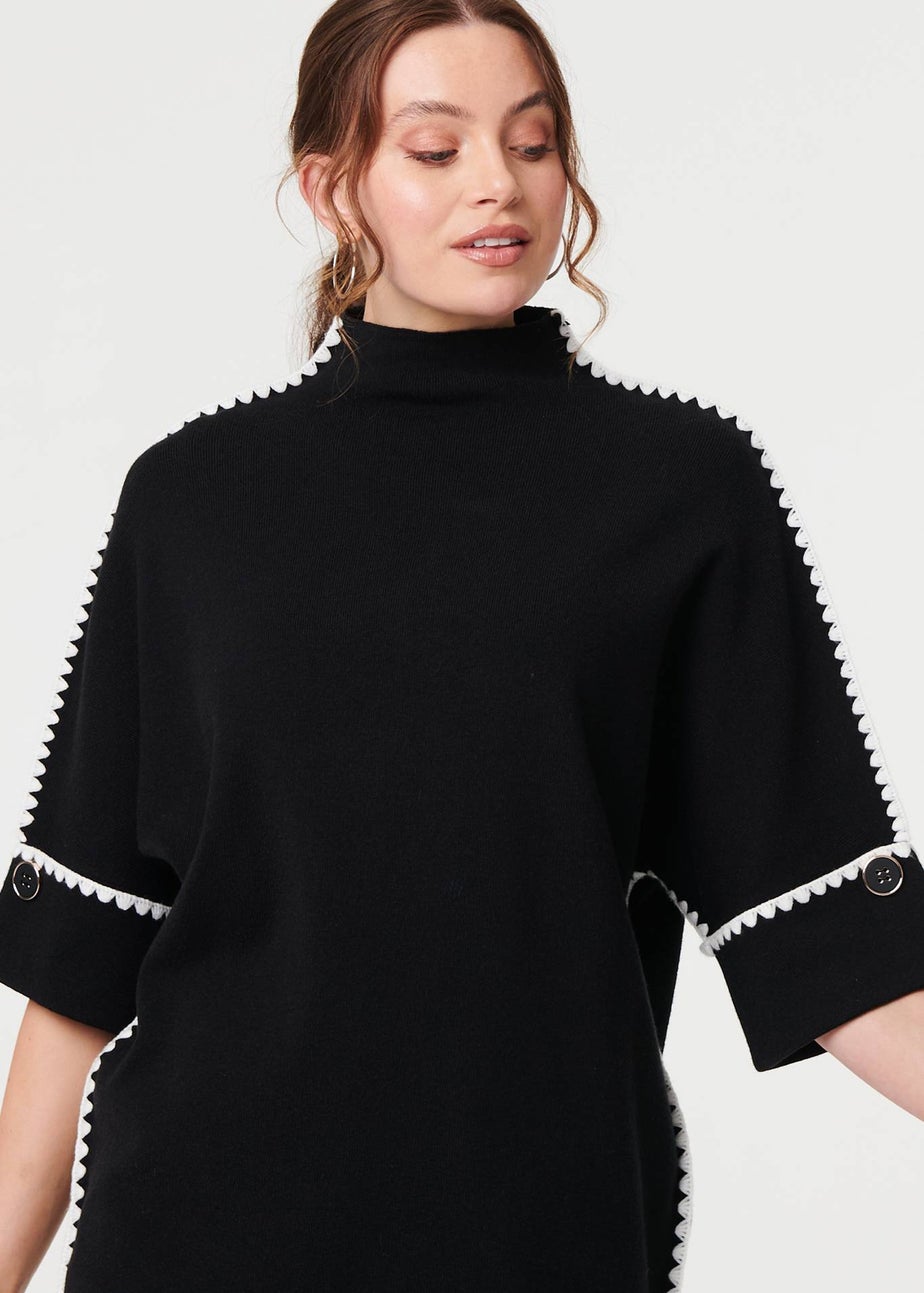 Izabel London Black Contrast Trim 3/4 Sleeve Jumper