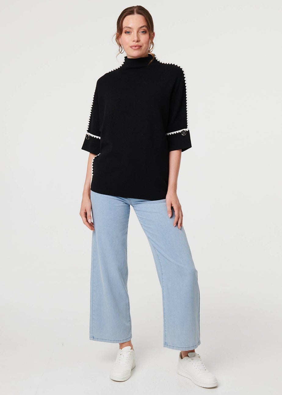 Izabel London Black Contrast Trim 3/4 Sleeve Jumper