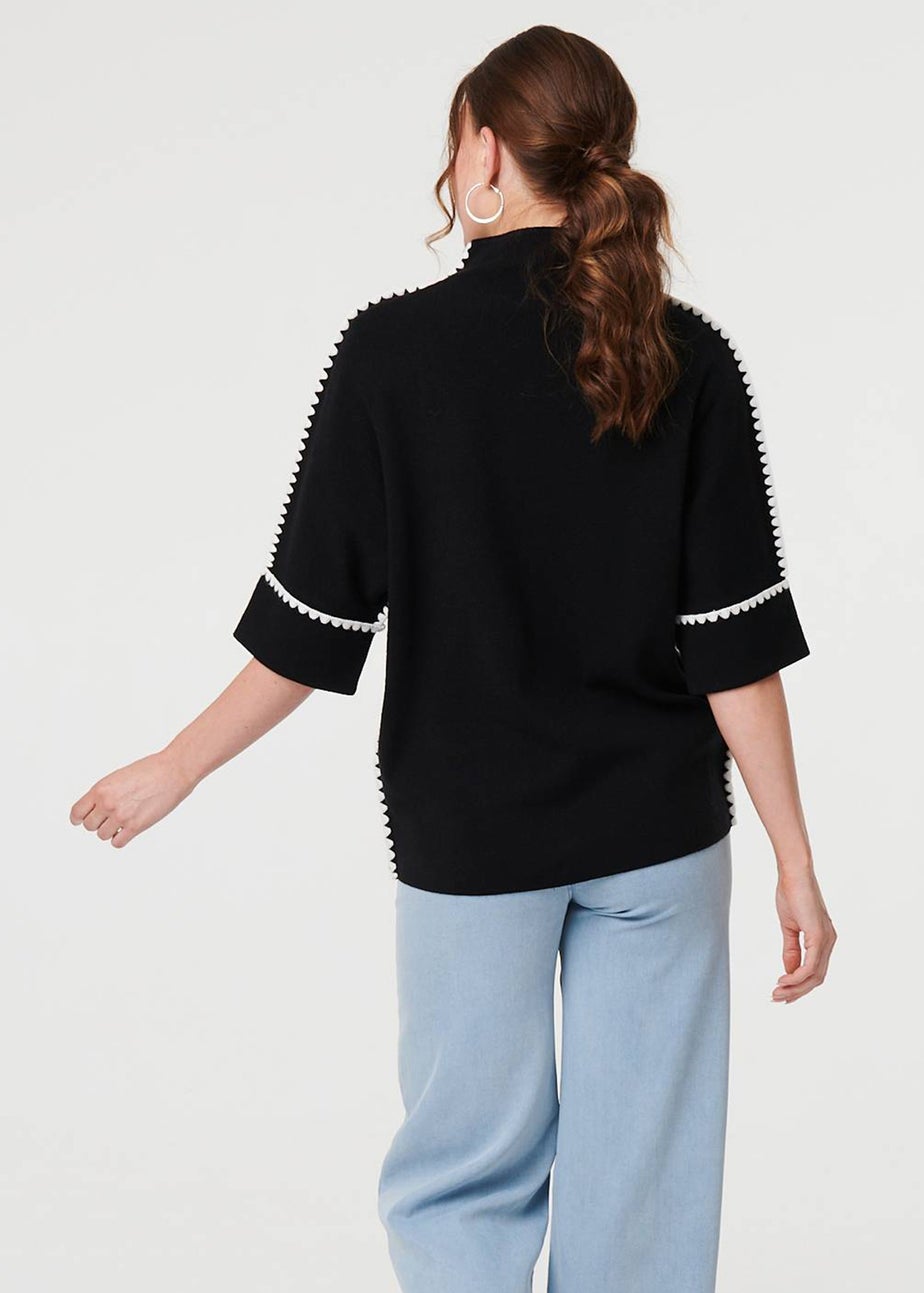Izabel London Black Contrast Trim 3/4 Sleeve Jumper