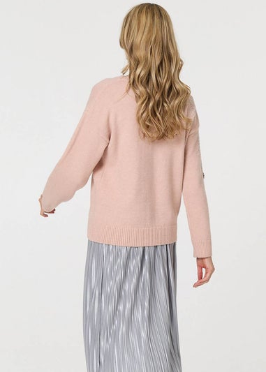 Izabel London Pink Sparkly Floral Detail Relaxed Jumper