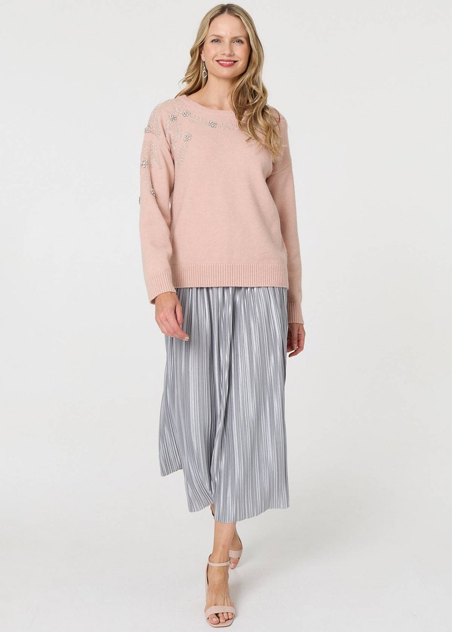 Izabel London Pink Sparkly Floral Detail Relaxed Jumper