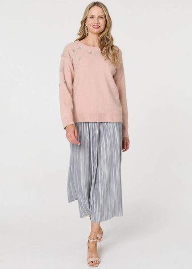 Izabel London Pink Sparkly Floral Detail Relaxed Jumper