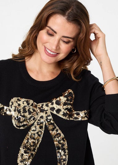 Izabel London Black Sparkly Bow Detail Long Sleeve Jumper