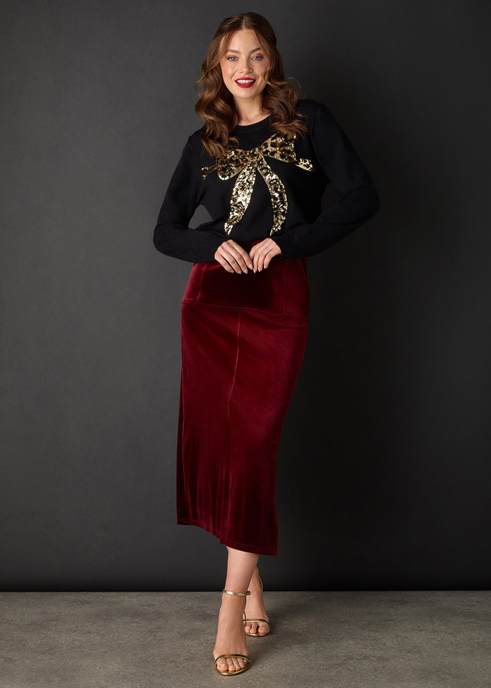 Izabel London Black Sparkly Bow Detail Long Sleeve Jumper