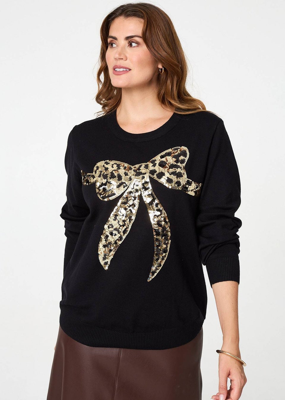 Izabel London Black Sparkly Bow Detail Long Sleeve Jumper