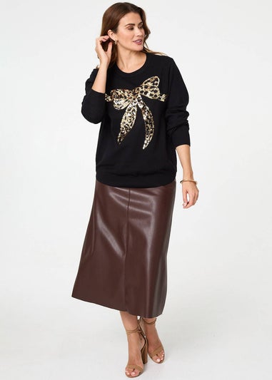Izabel London Black Sparkly Bow Detail Long Sleeve Jumper