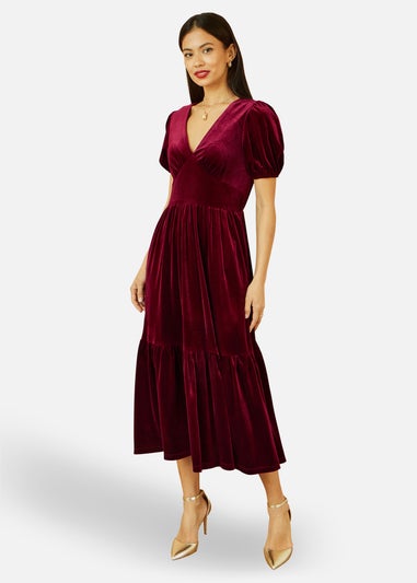 Yumi Burgundy Velvet Midi Dress