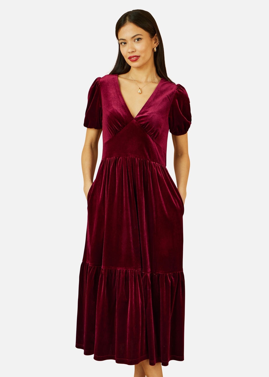 Yumi Burgundy Velvet Midi Dress