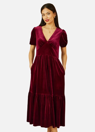 Yumi Burgundy Velvet Midi Dress
