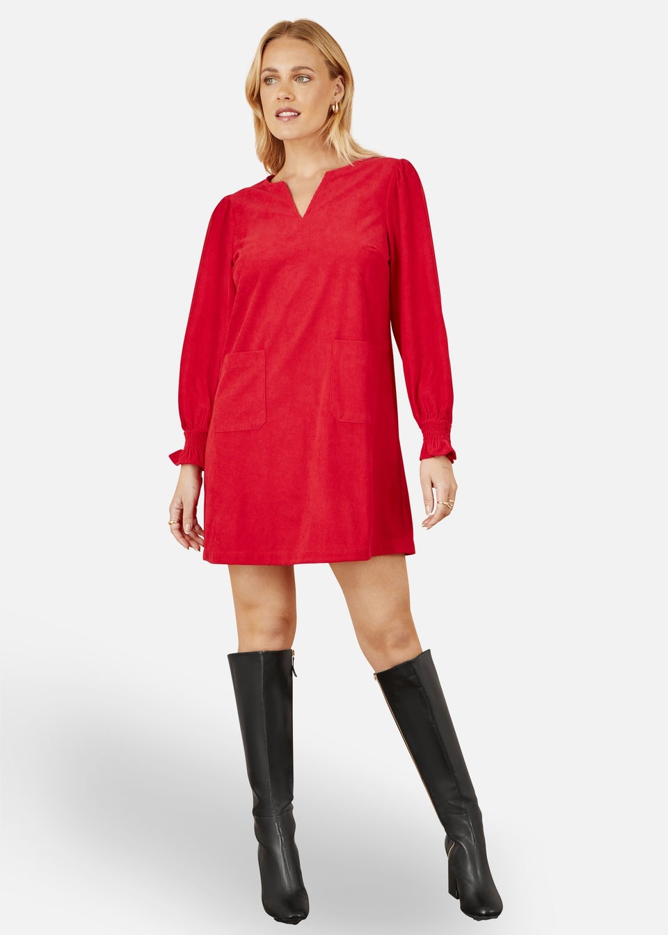 Yumi Red Cord Tunic With Ruched Sleeve