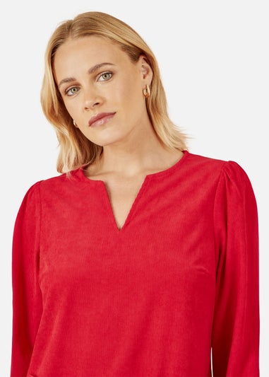 Yumi Red Cord Tunic With Ruched Sleeve