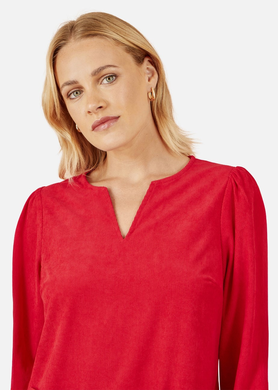 Yumi Red Cord Tunic With Ruched Sleeve