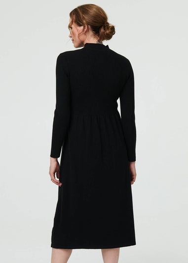 Izabel London Black Textured High Neck Midi Jumper Dress