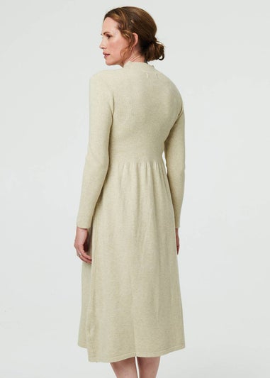 Izabel London Beige Textured High Neck Midi Jumper Dress