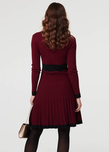 Izabel London Red Colour Block Zip Knit Knee Length Dress
