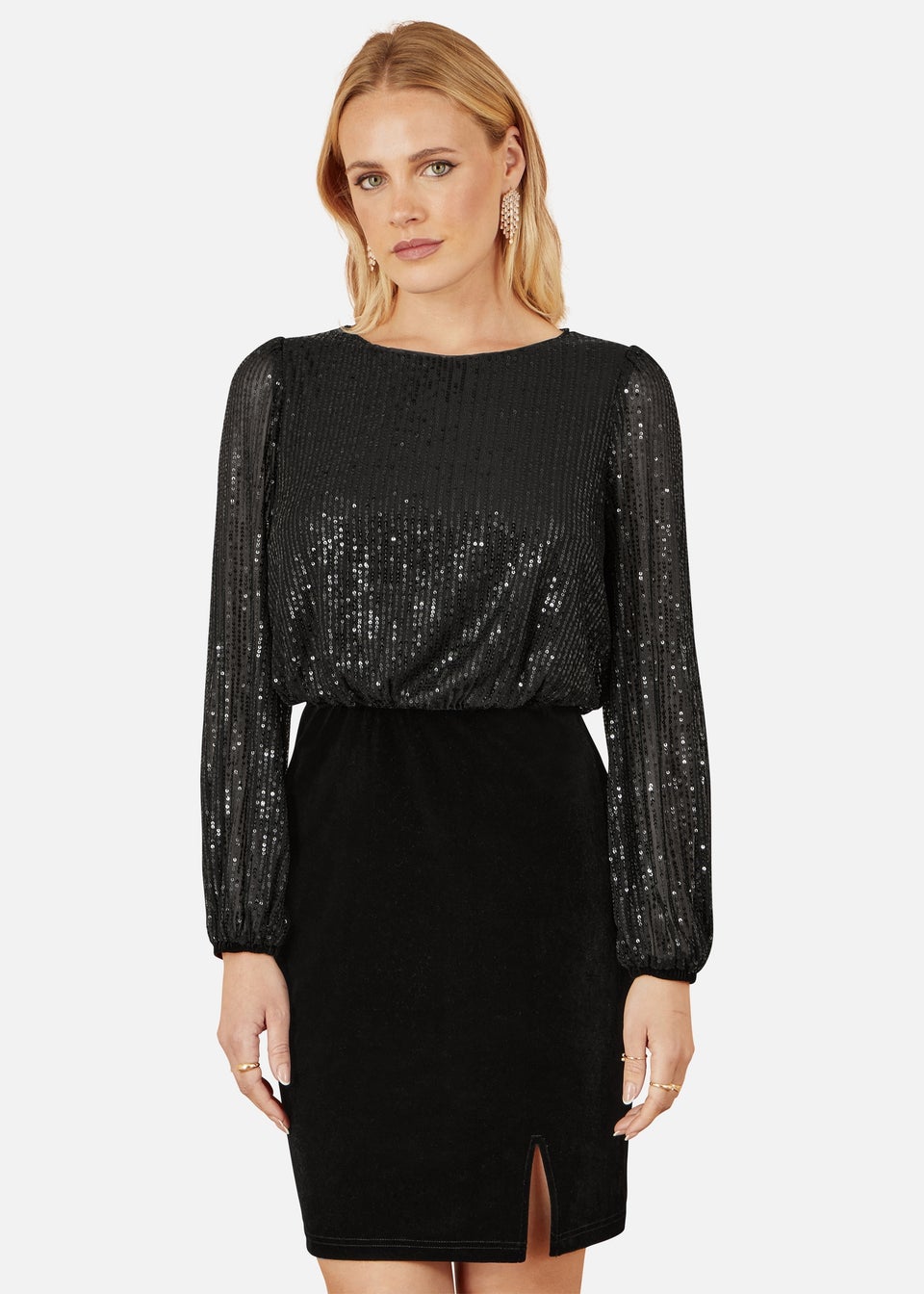 Yumi Black Sequin & Velvet Mini Dress