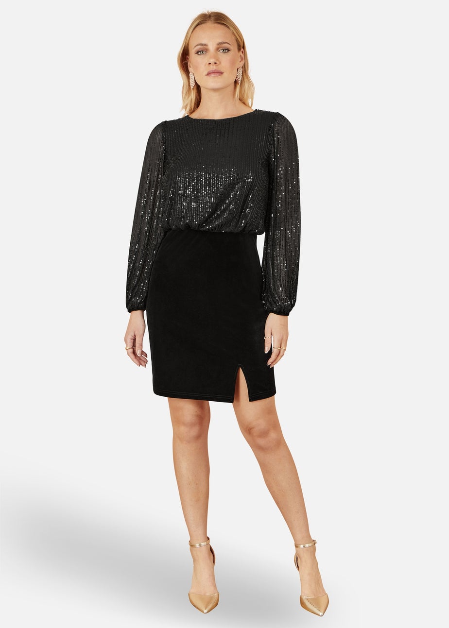 Yumi Black Sequin & Velvet Mini Dress