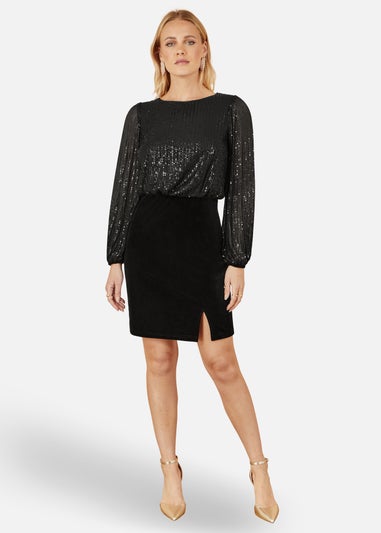 Yumi Black Sequin & Velvet Mini Dress