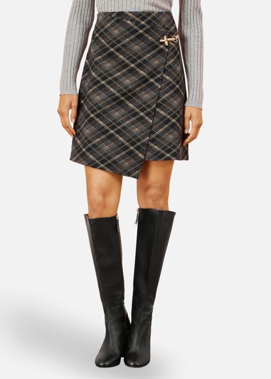 Yumi Black Check Wrap Mini Skirt With Gold