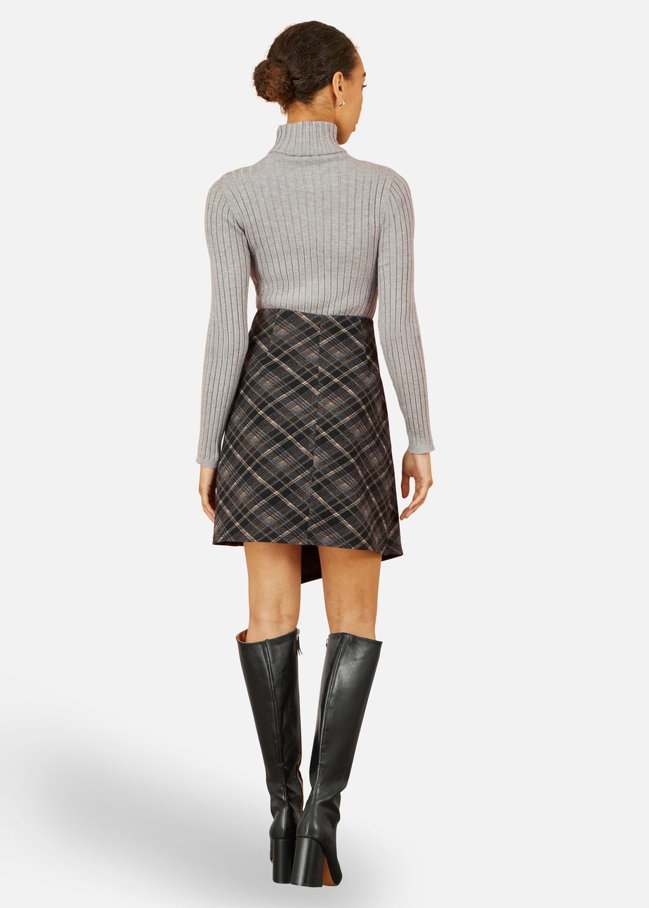 Yumi Black Check Wrap Mini Skirt With Gold