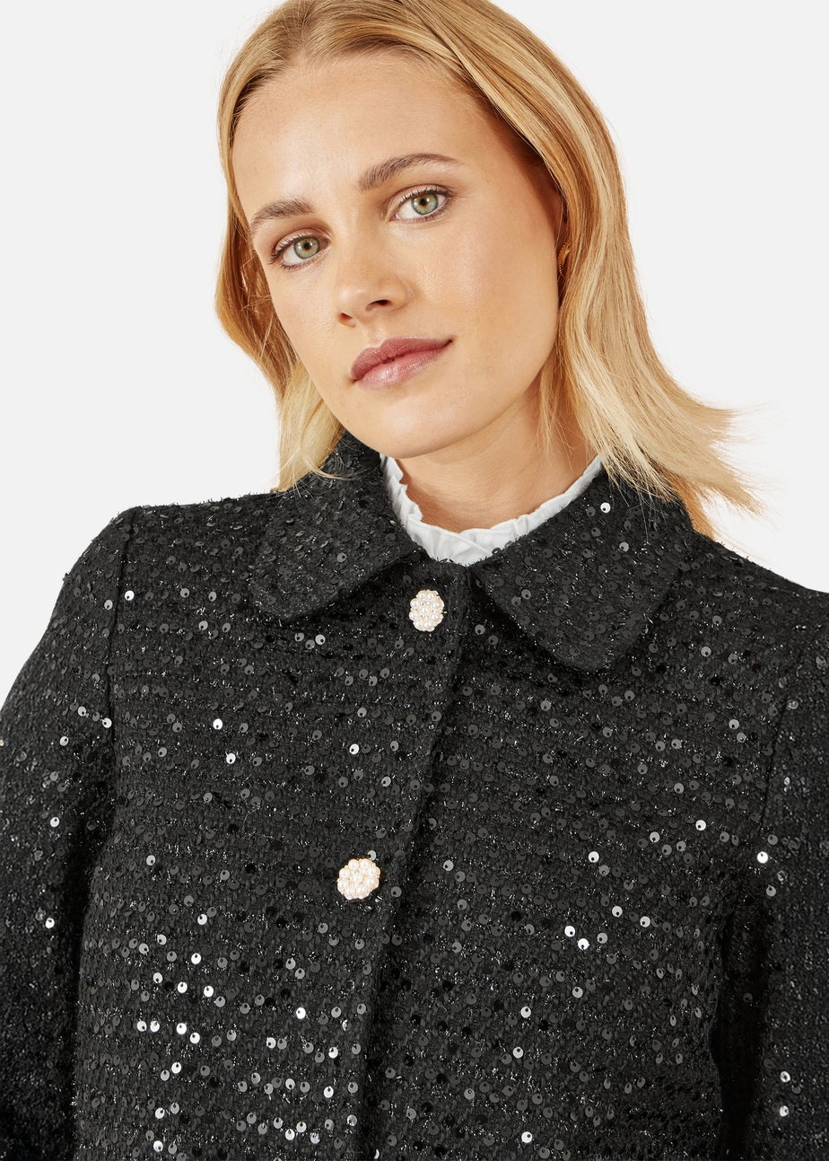 Yumi Black Boucle Sequin Jacket With Pearl Buttons