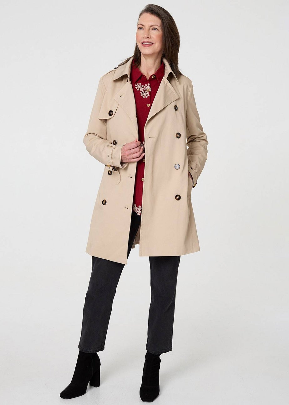 Izabel London Beige Relaxed Double-Breasted Trench Coat