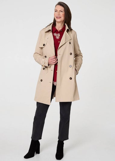 Izabel London Beige Relaxed Double-Breasted Trench Coat