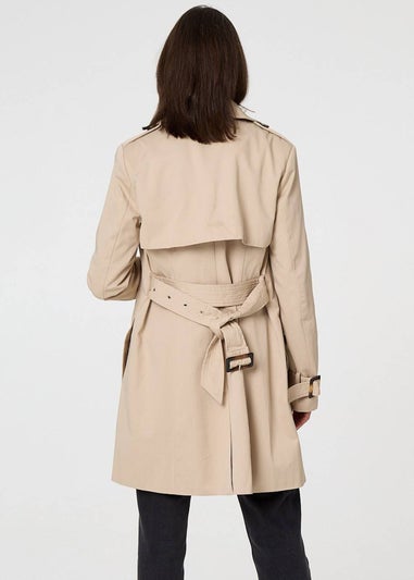 Izabel London Beige Relaxed Double-Breasted Trench Coat