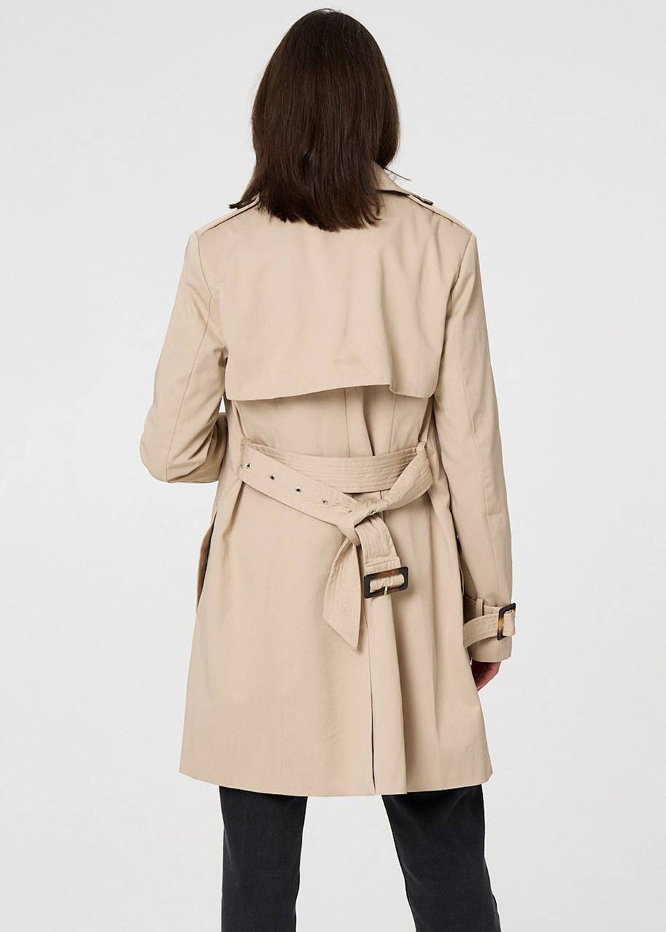 Izabel London Beige Relaxed Double-Breasted Trench Coat