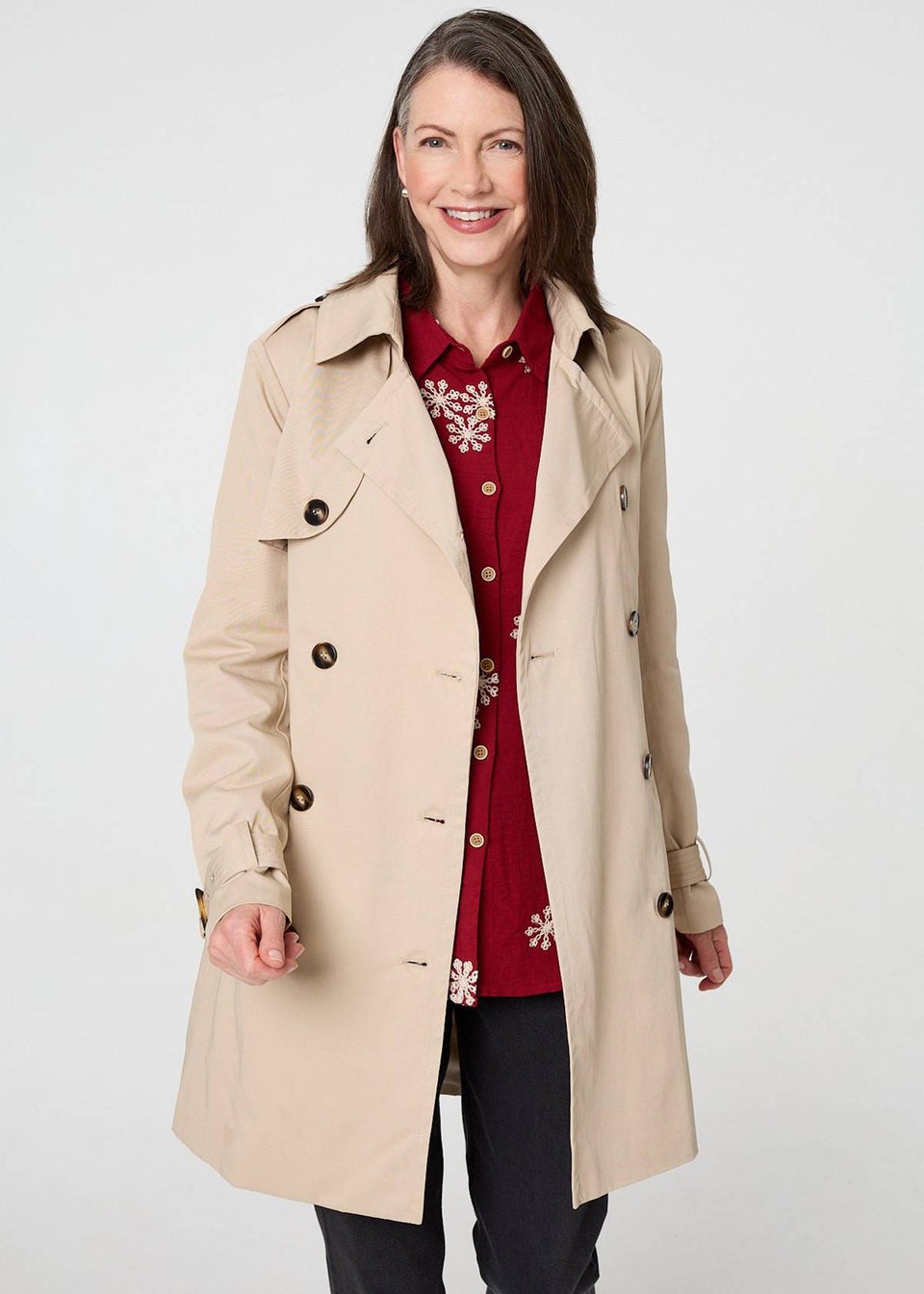 Izabel London Beige Relaxed Double-Breasted Trench Coat