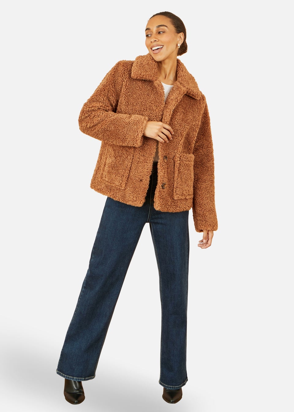 Yumi Brown Short Teddy Bear Jacket