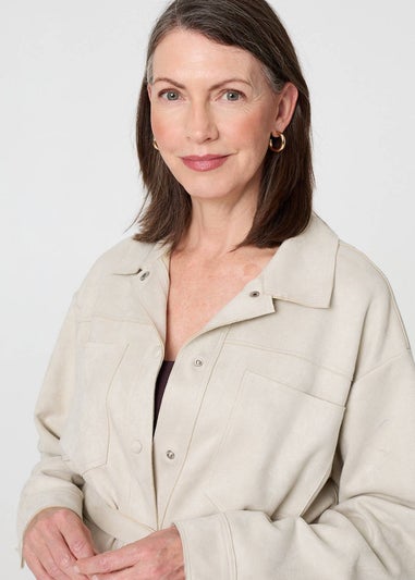 Izabel London Beige Faux Suede Tie Waist Relaxed Shacket