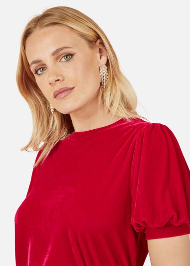 Yumi Red Velvet Puff Sleeve Top