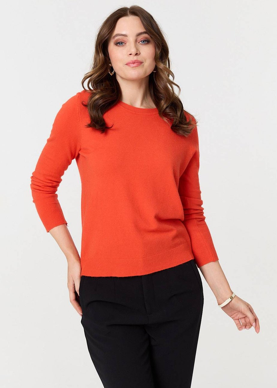 Izabel London Orange Plain Soft Knit Long Sleeve Jumper